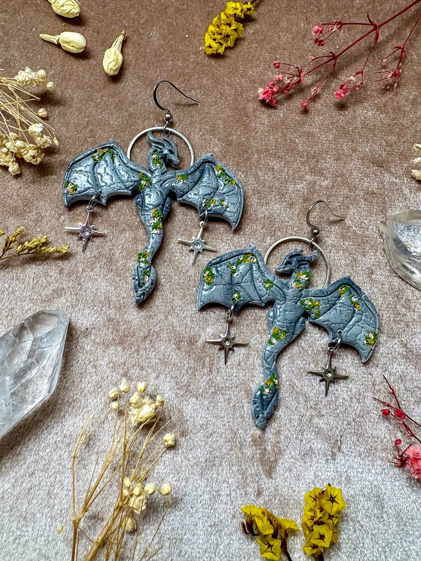 Stone Outstretched Dragon Earrings