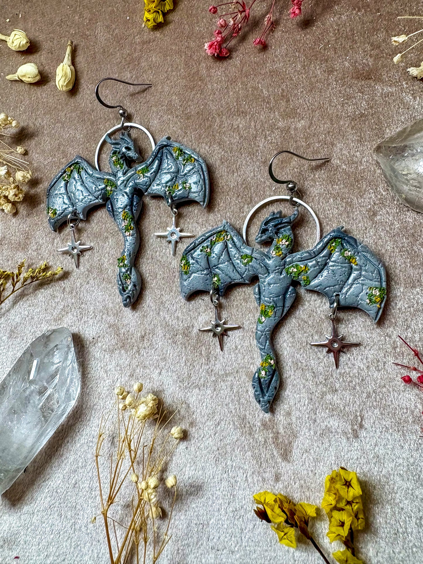 Stone Outstretched Dragon Earrings
