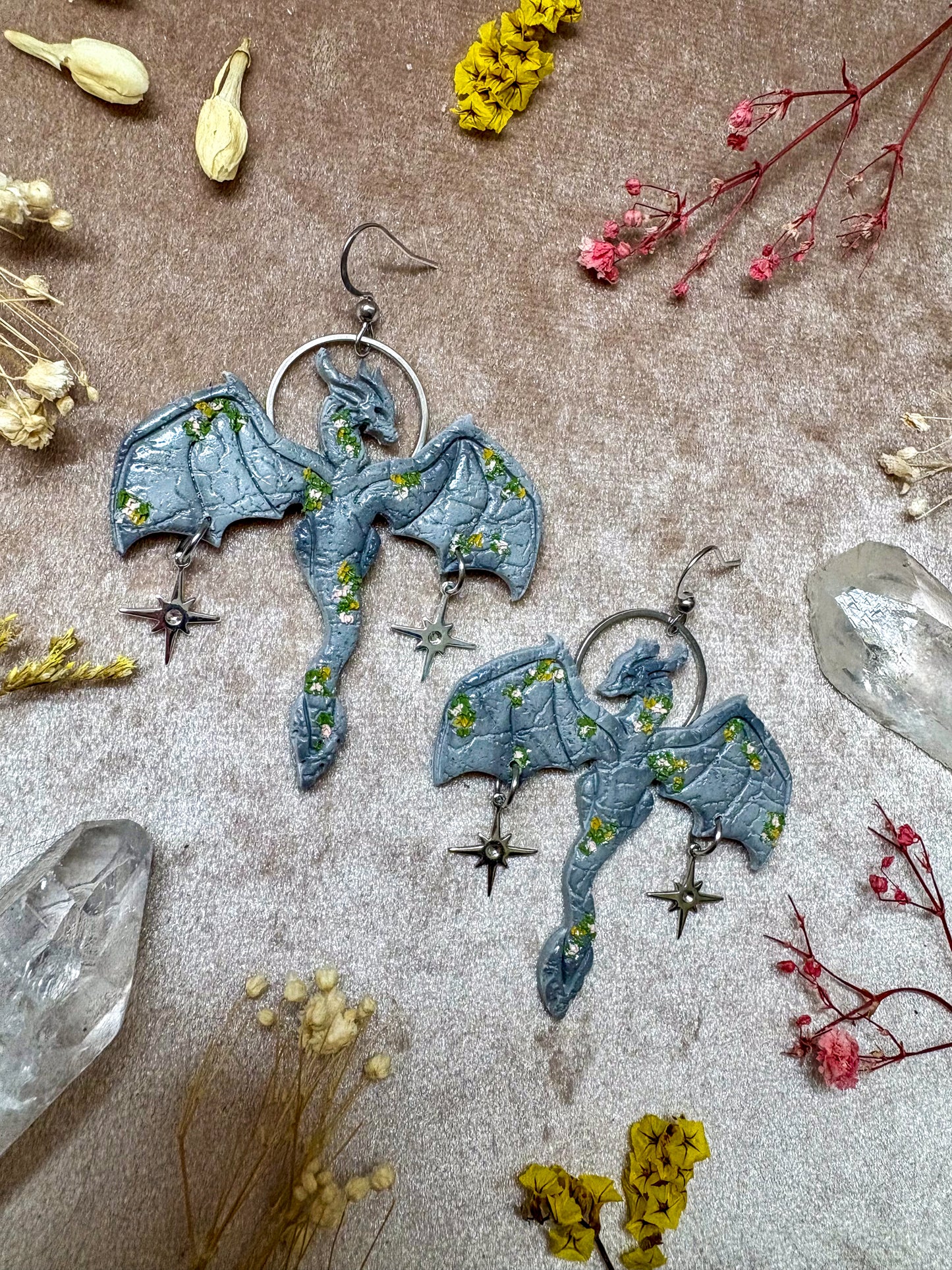 Stone Outstretched Dragon Earrings