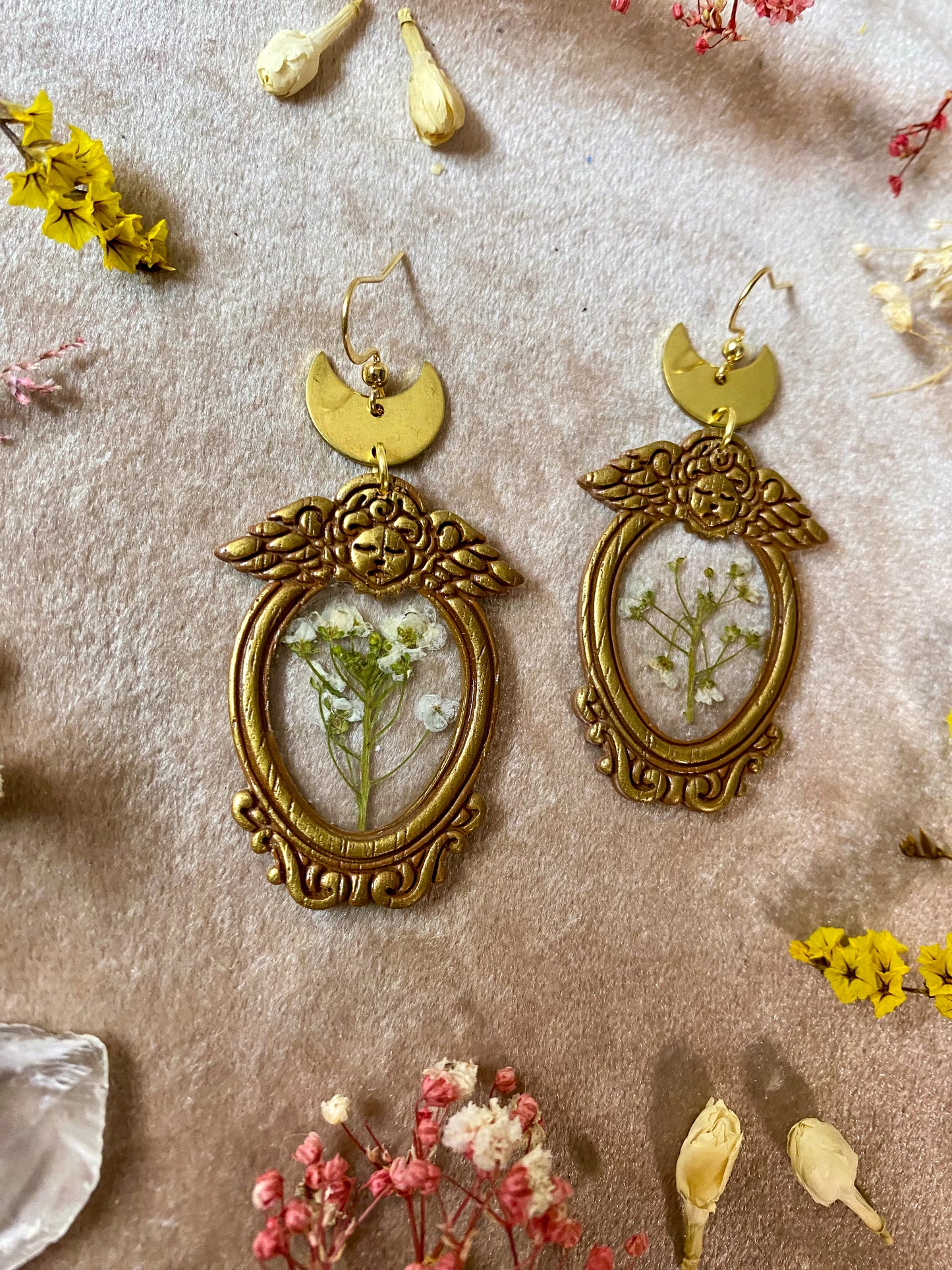 Golden Angel Floral Frame Earrings