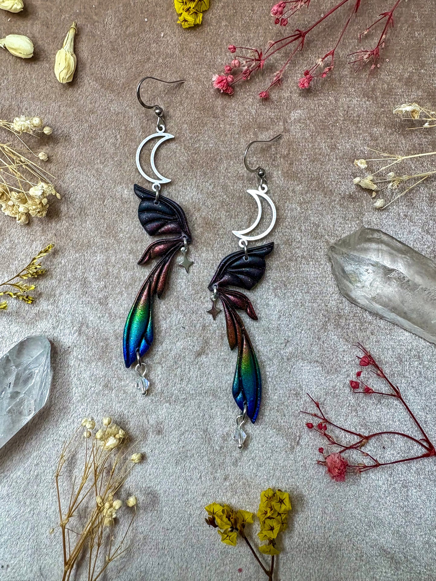 Gemstone Fairy Wing Earrings - Rainbow Aura