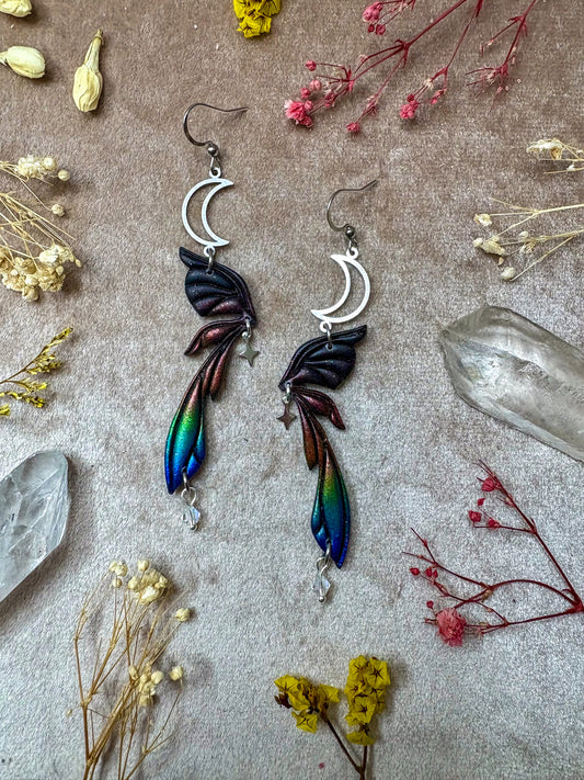 Gemstone Fairy Wing Earrings - Rainbow Aura