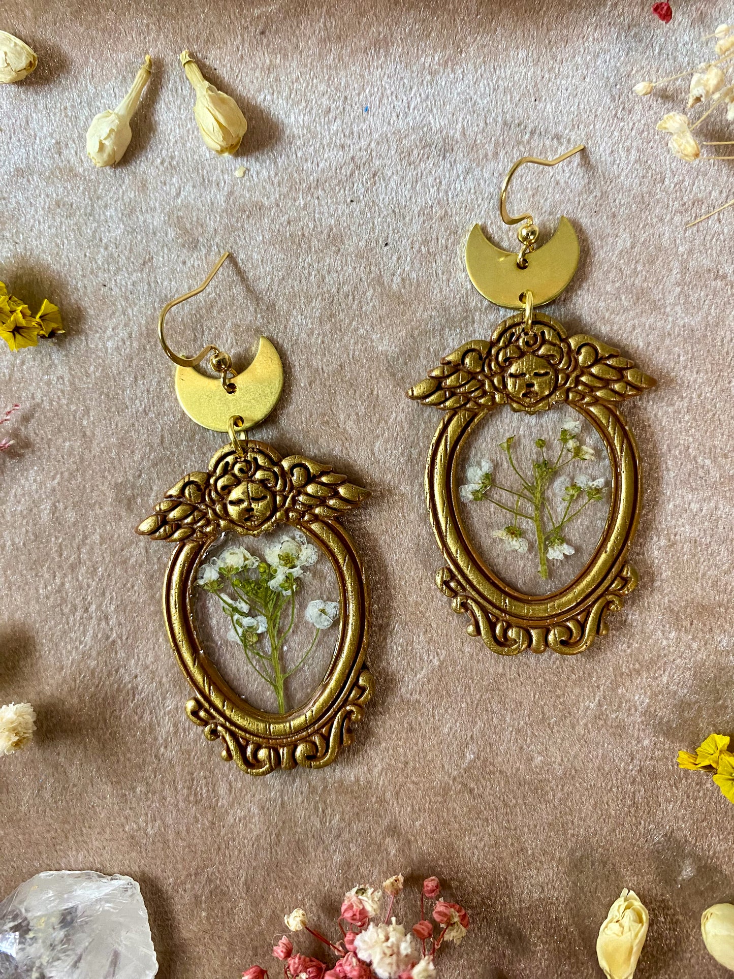 Golden Angel Floral Frame Earrings