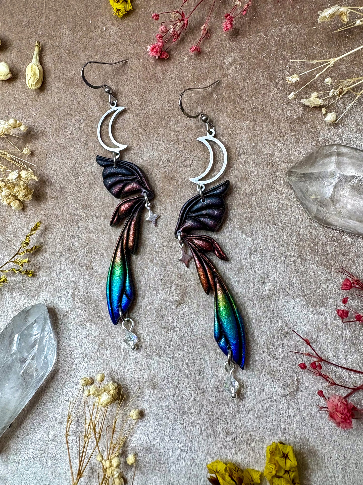 Gemstone Fairy Wing Earrings - Rainbow Aura