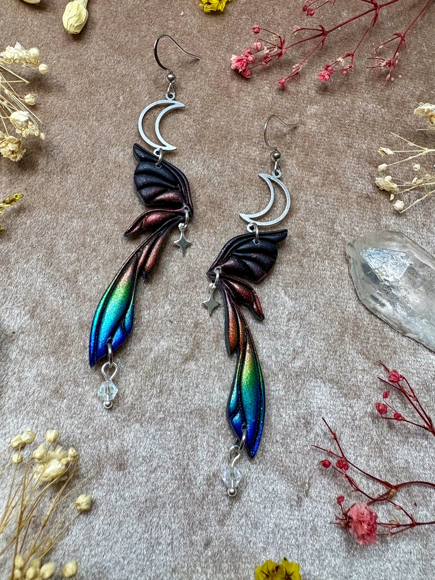 Gemstone Fairy Wing Earrings - Rainbow Aura