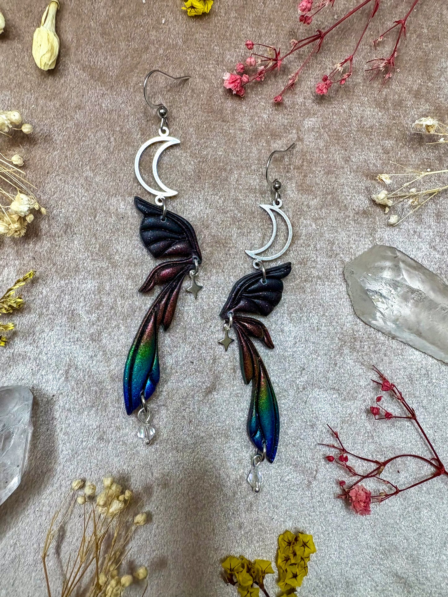 Gemstone Fairy Wing Earrings - Rainbow Aura