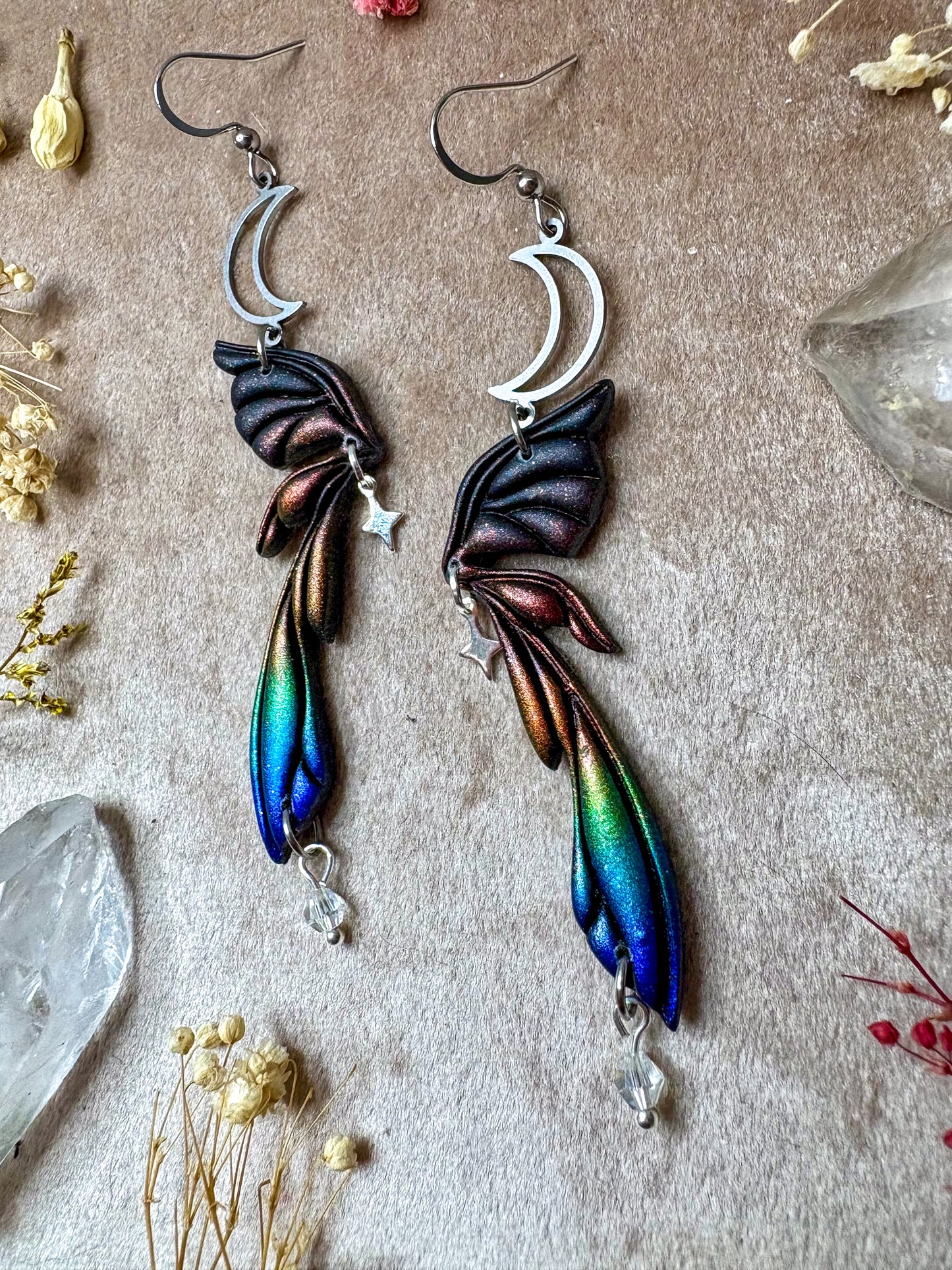 Gemstone Fairy Wing Earrings - Rainbow Aura