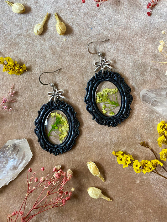 Yellow Floral Black Frame Earrings