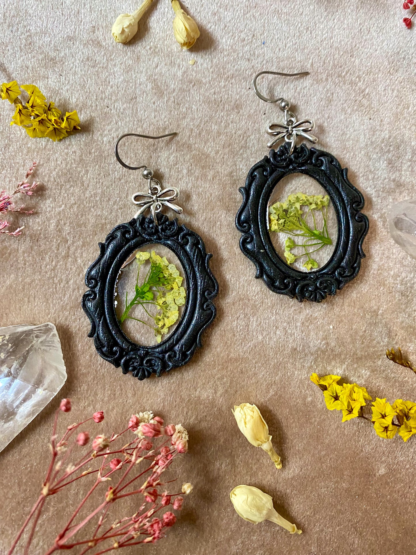 Yellow Floral Black Frame Earrings