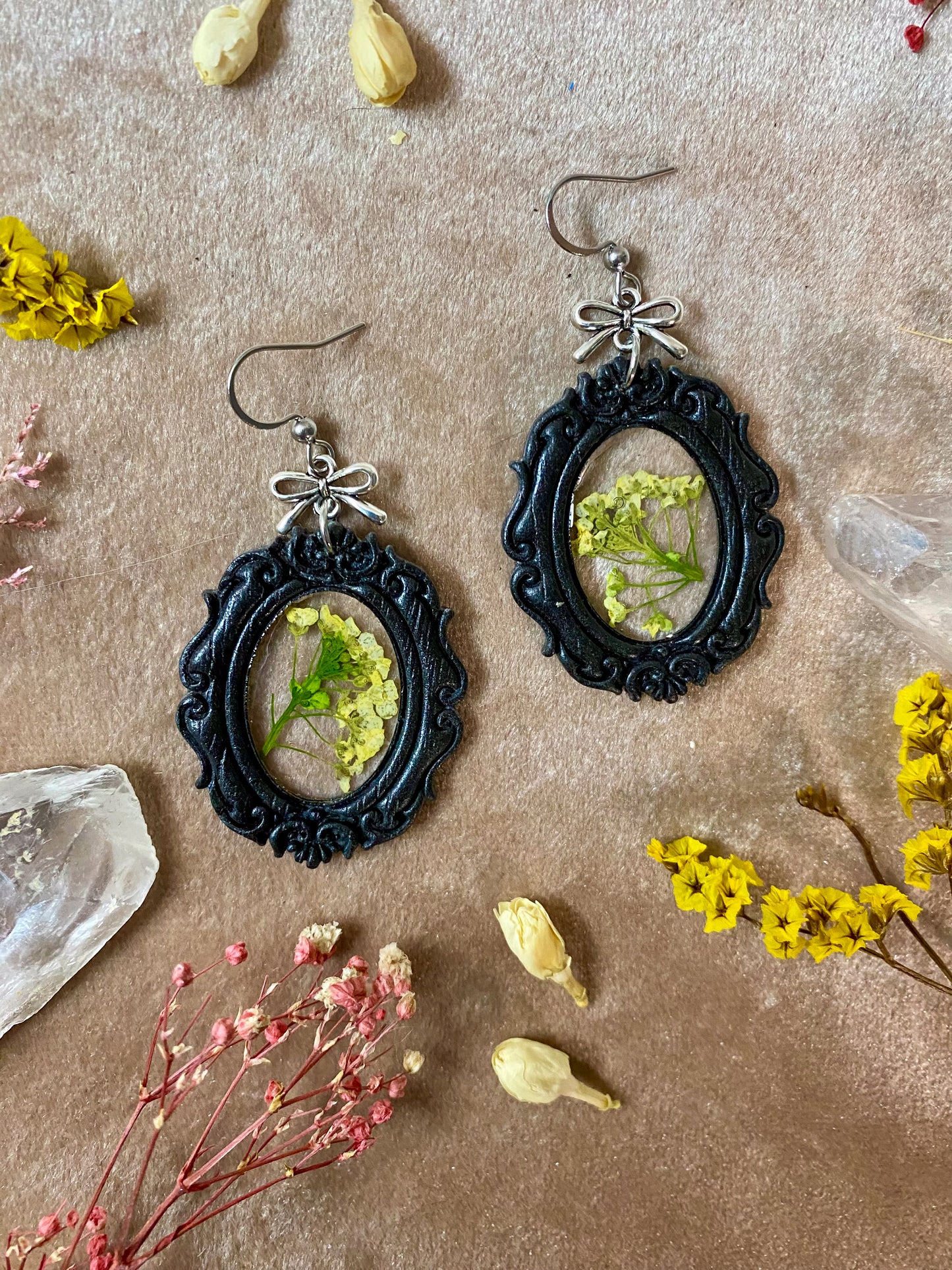 Yellow Floral Black Frame Earrings