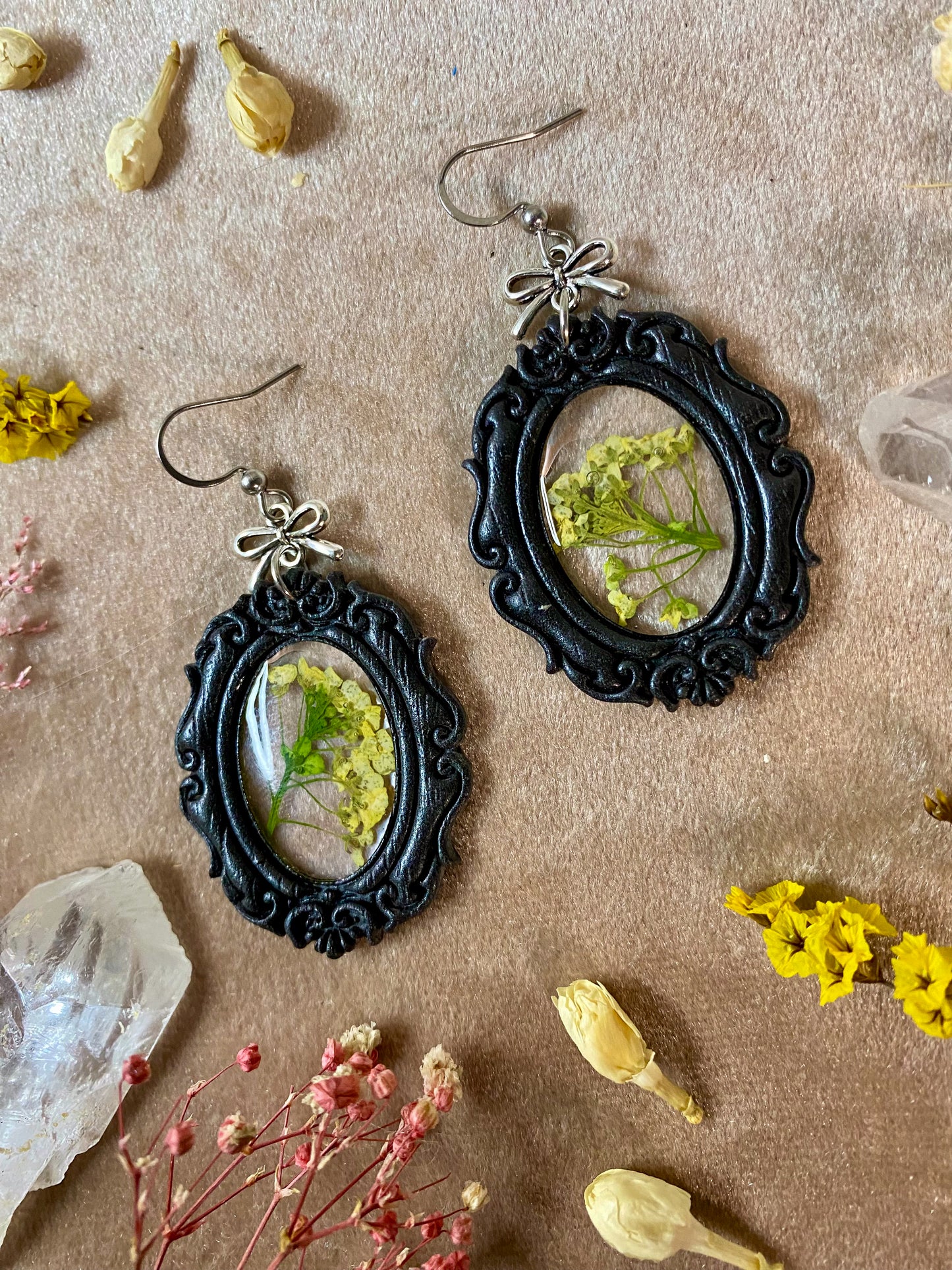 Yellow Floral Black Frame Earrings