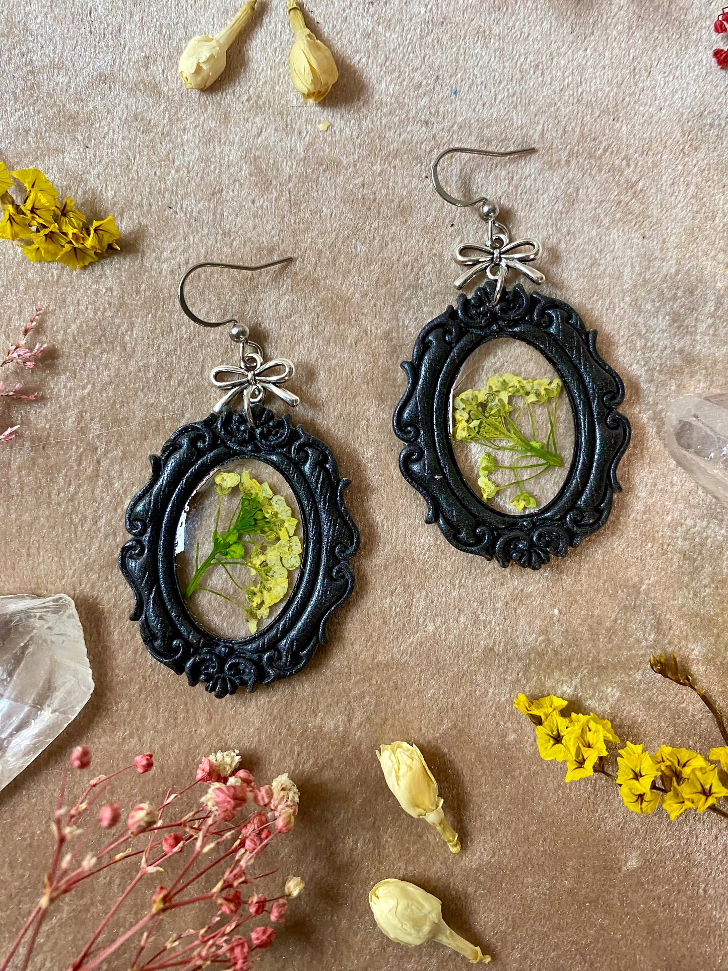 Yellow Floral Black Frame Earrings