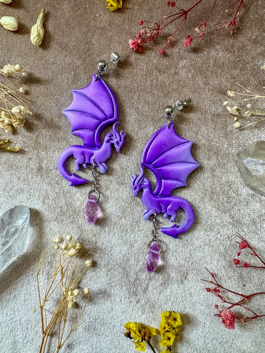 Purple Perch Dragon Earrings