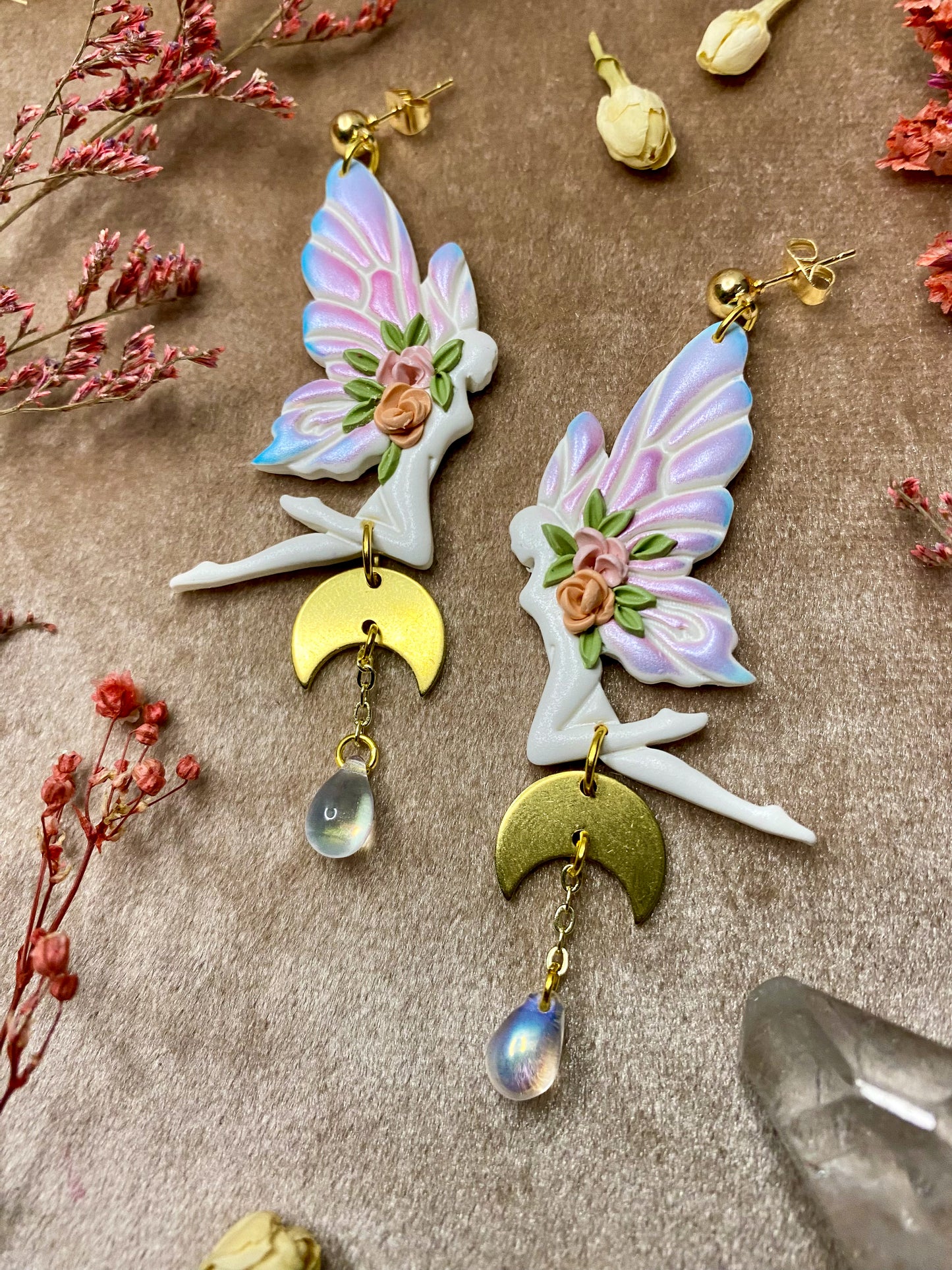 White Floral Fairy Earrings