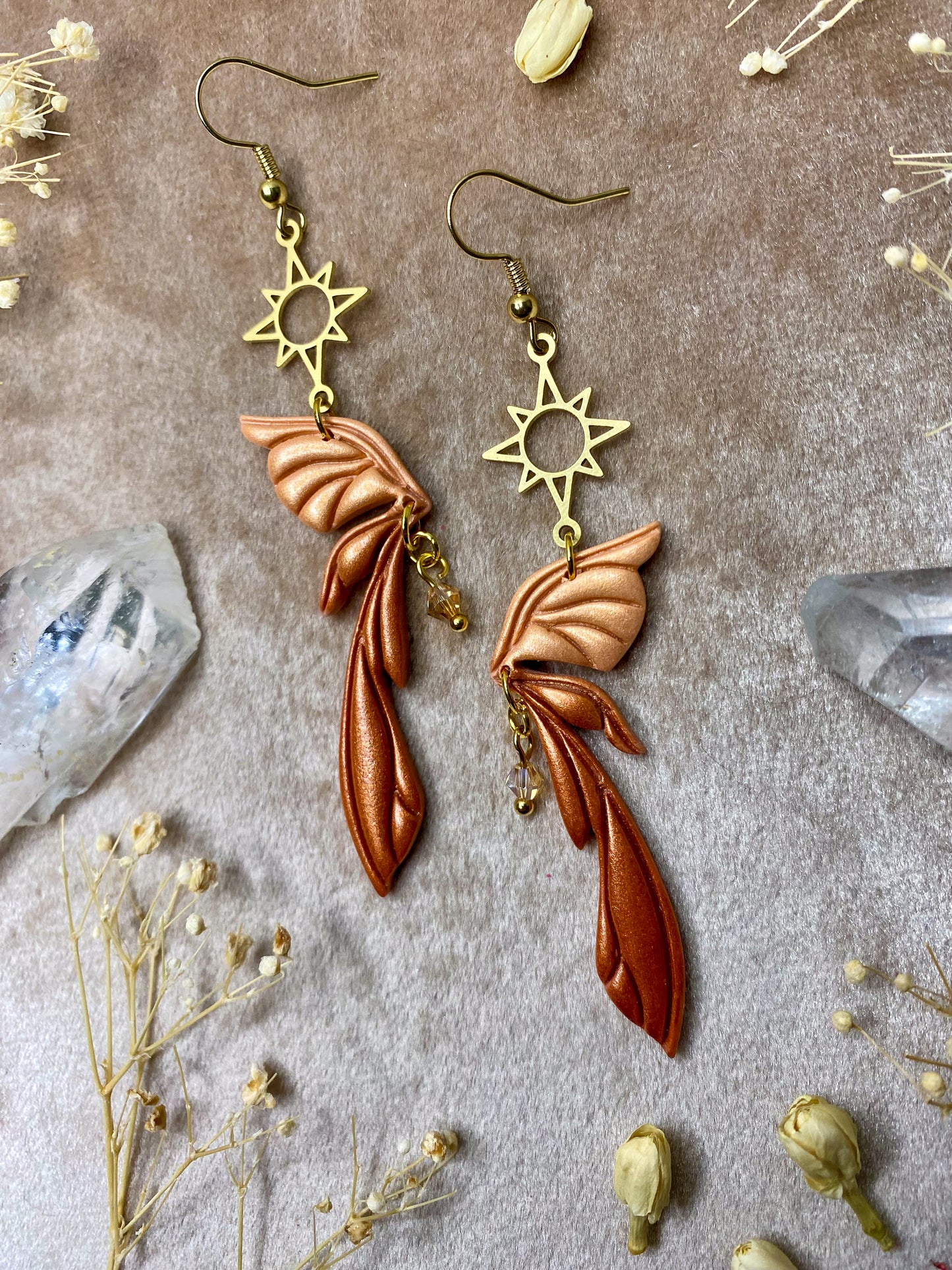 Gemstone Fairy Wing Earrings - Goldstone