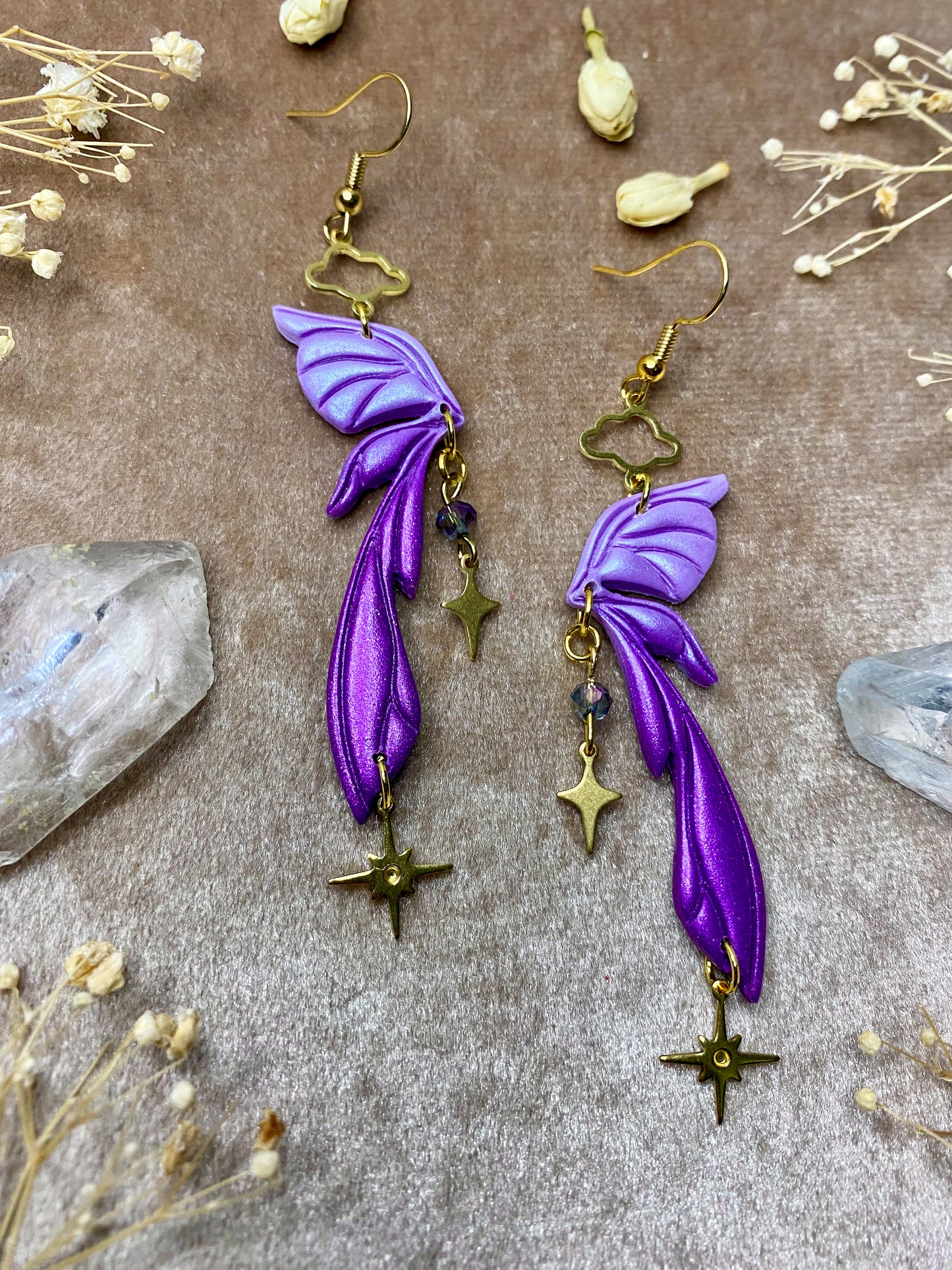 Gemstone Fairy Wing Earrings - Amethyst