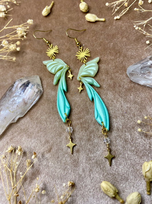 Gemstone Fairy Wing Earrings - Jade