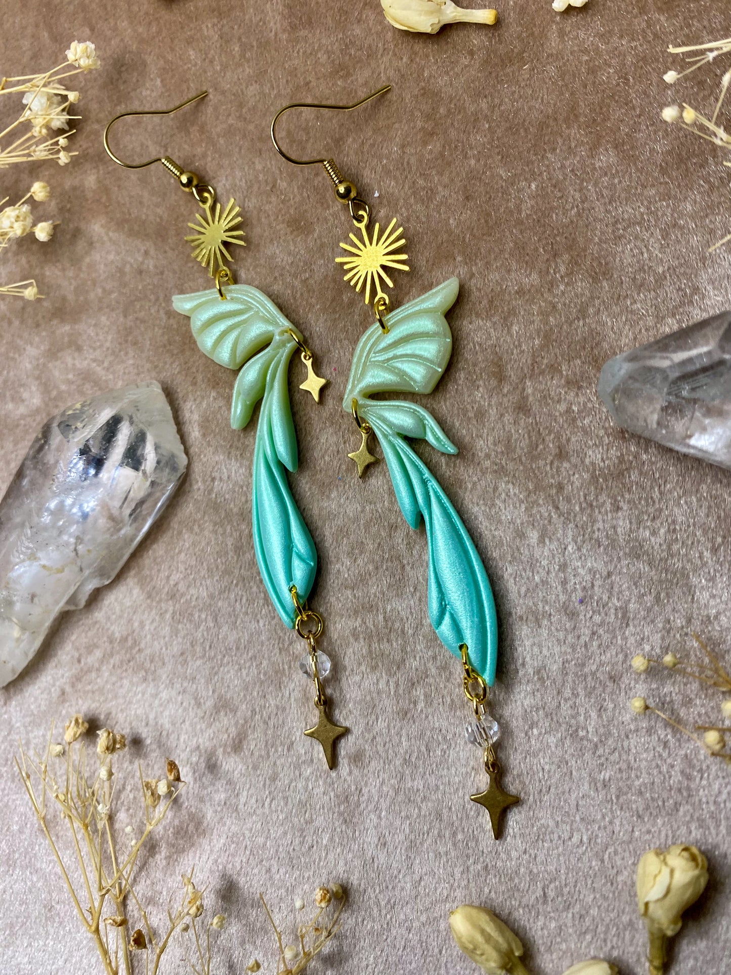 Gemstone Fairy Wing Earrings - Jade
