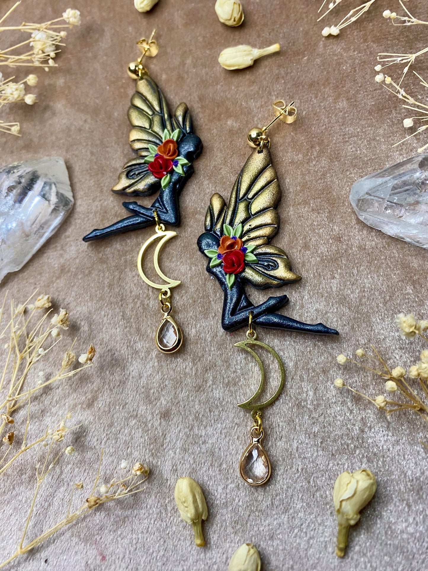 Black Floral Fairy Earrings