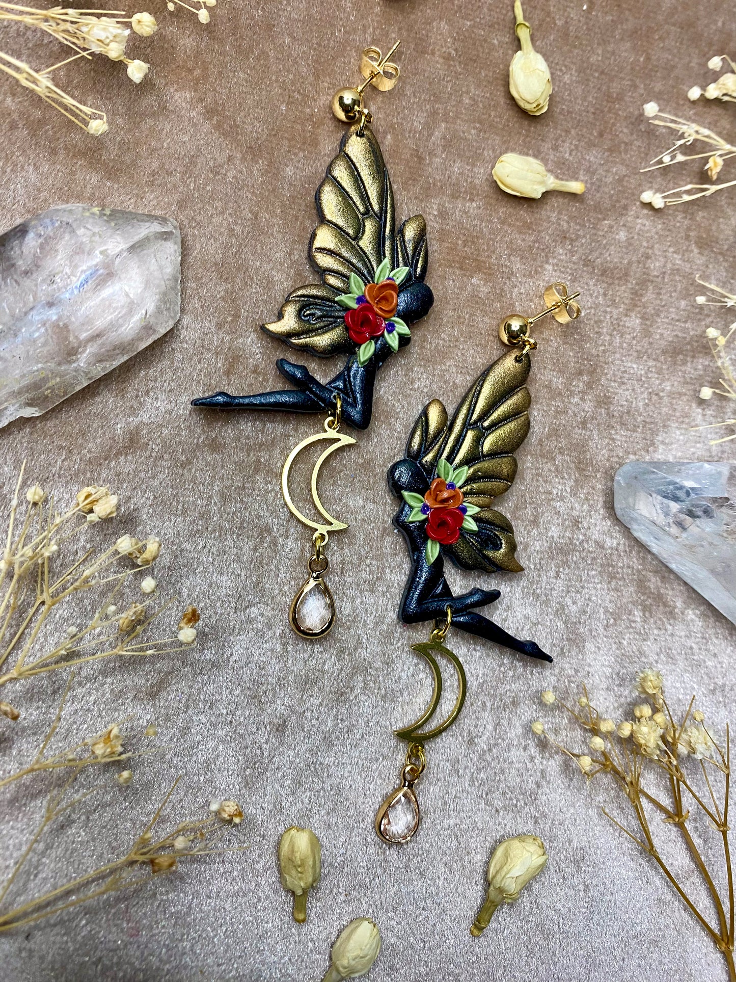 Black Floral Fairy Earrings