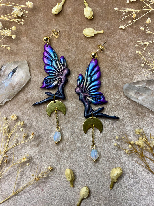 polymer clay rainbow fairy dangle earrings