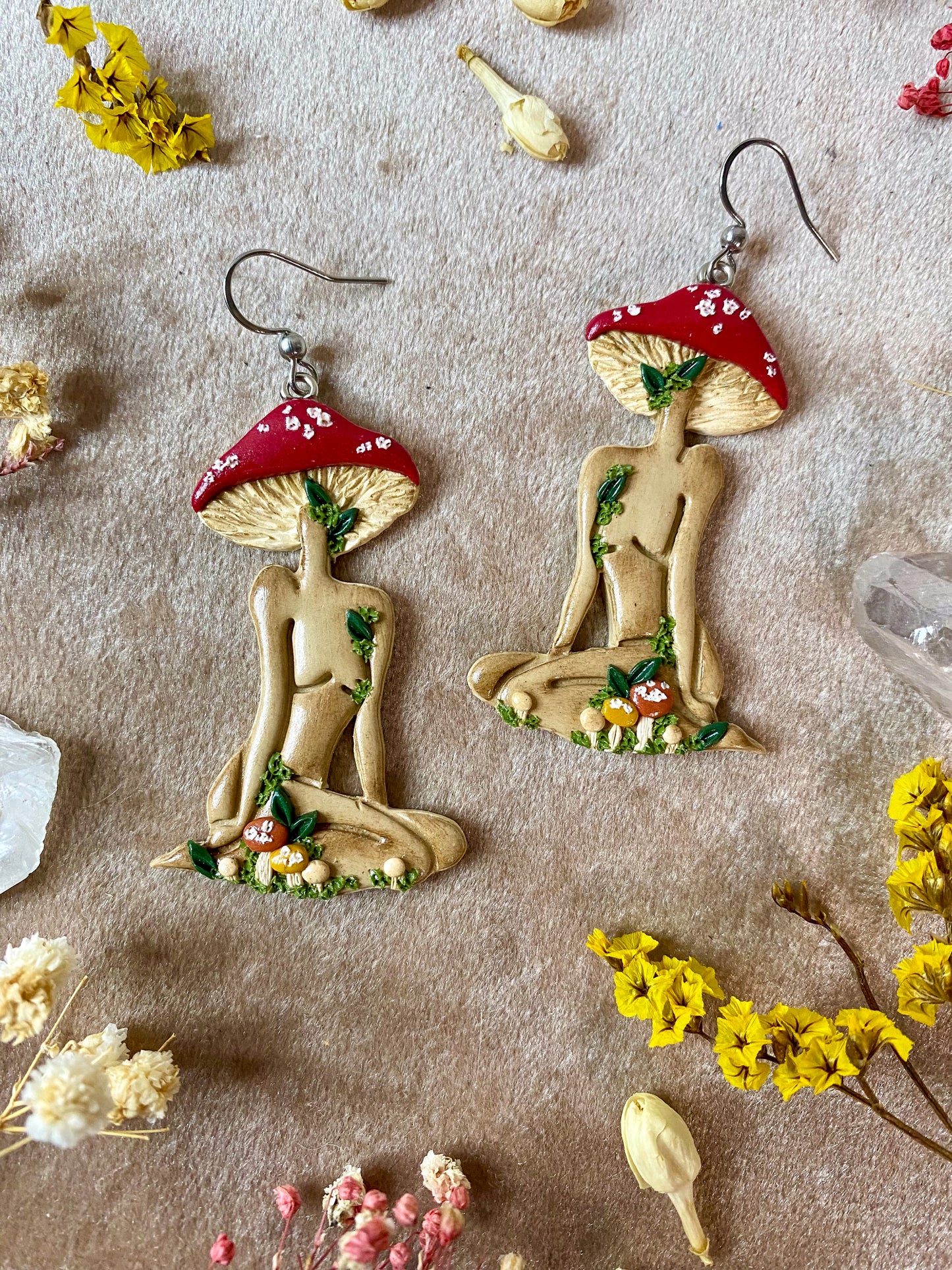 Red Cap Kneeling Mushroom Lady Earrings