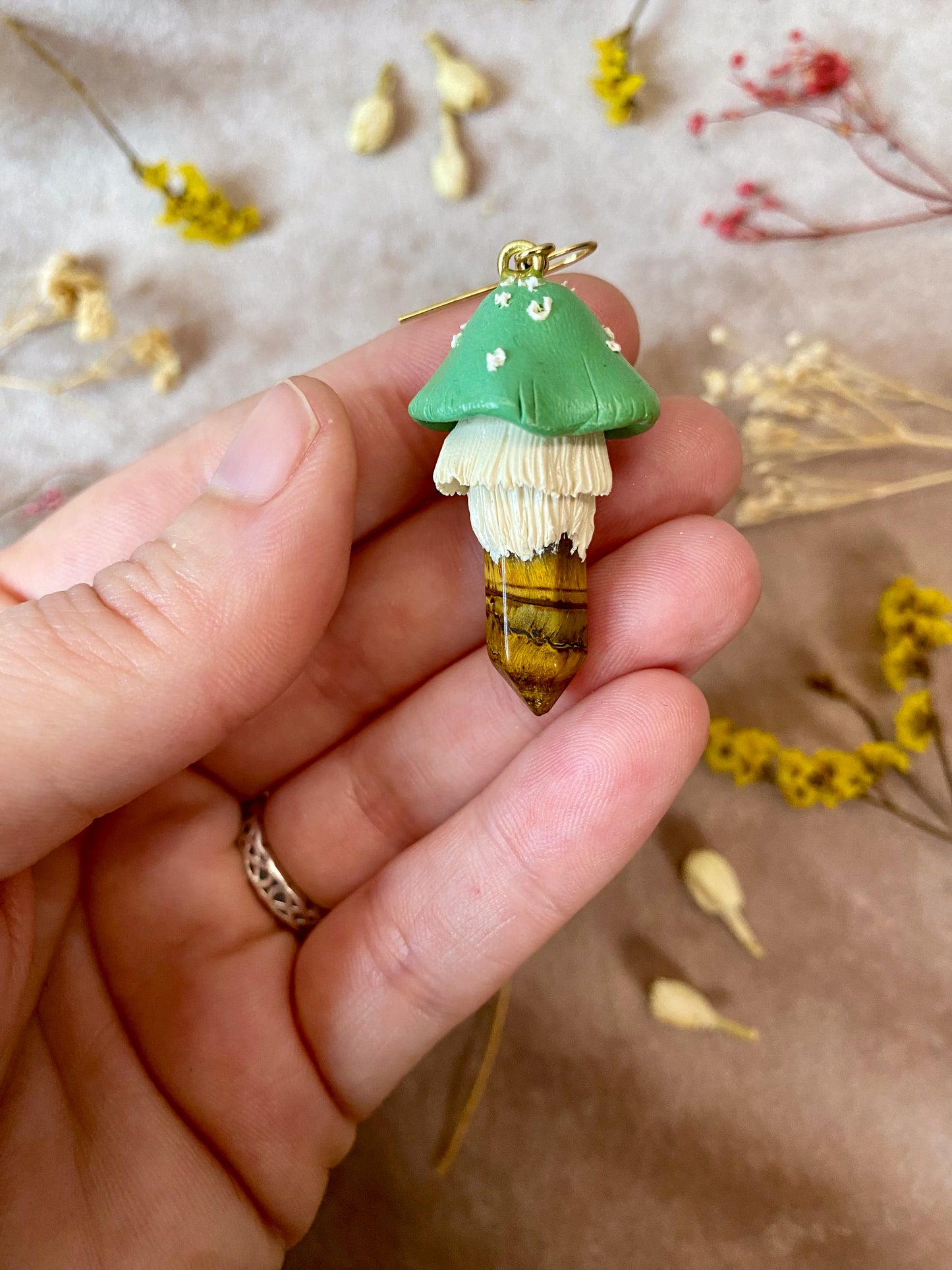 Tiger's Eye Crystal Mushroom Earrings