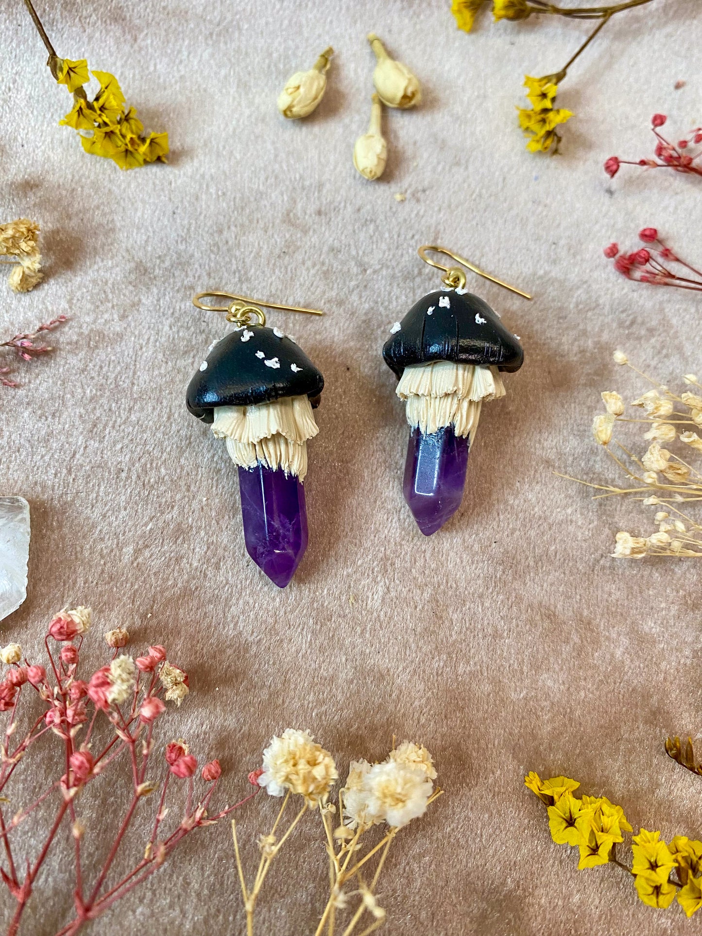 Amethyst Crystal Mushroom Earrings