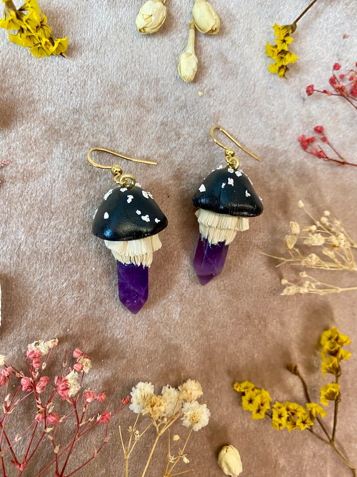 Amethyst Crystal Mushroom Earrings