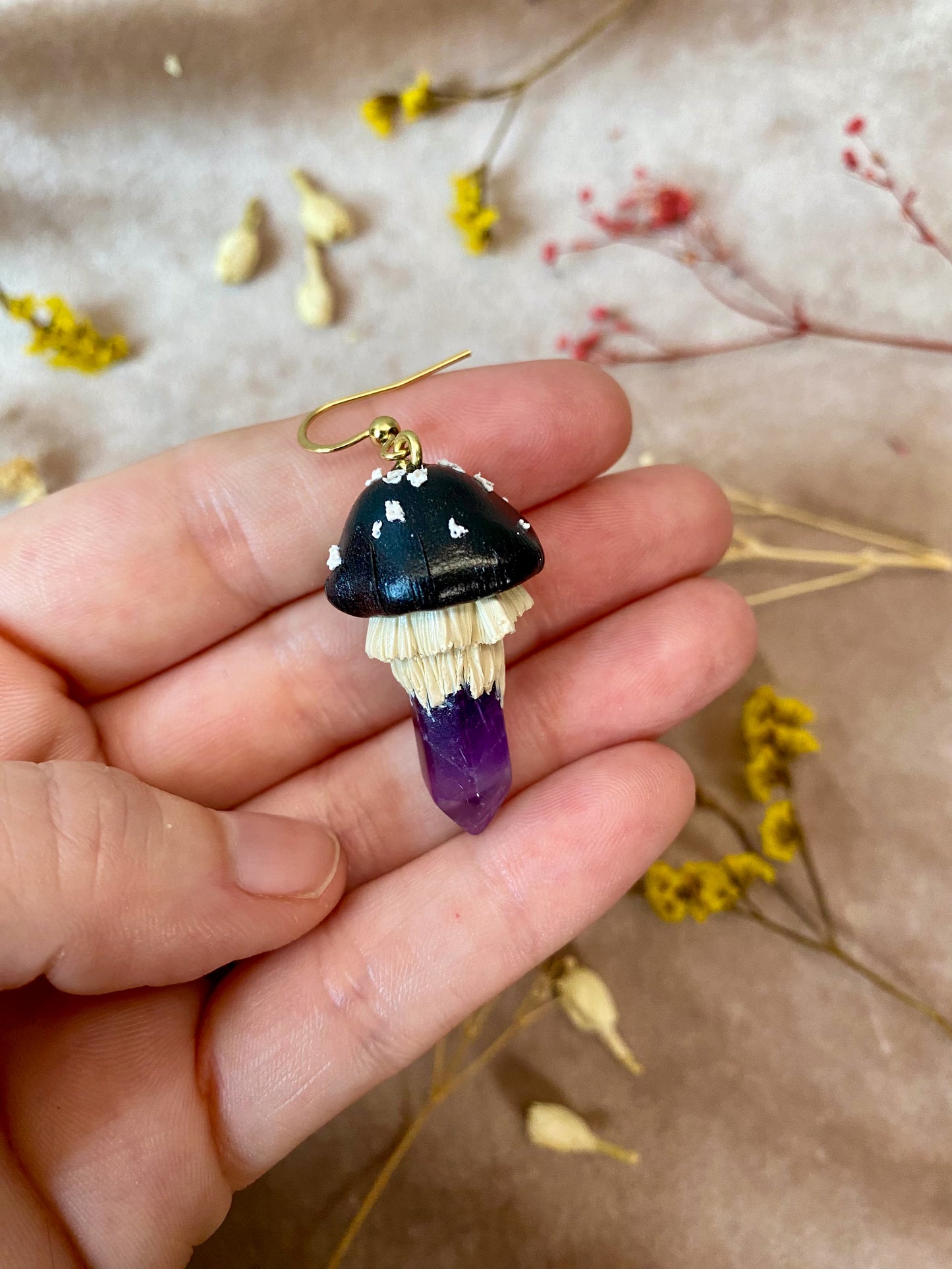 Amethyst Crystal Mushroom Earrings