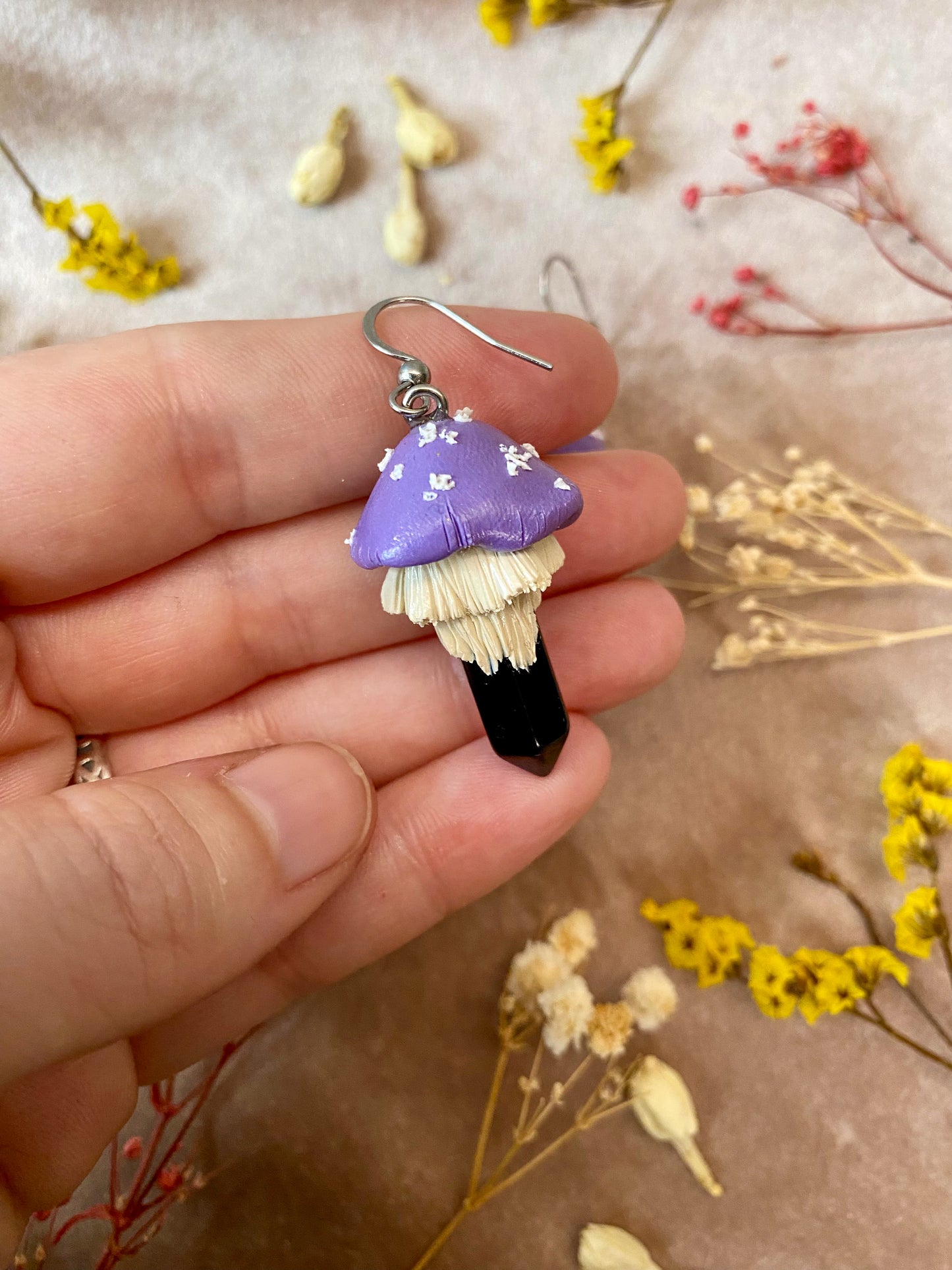 Onyx Crystal Mushroom Earrings