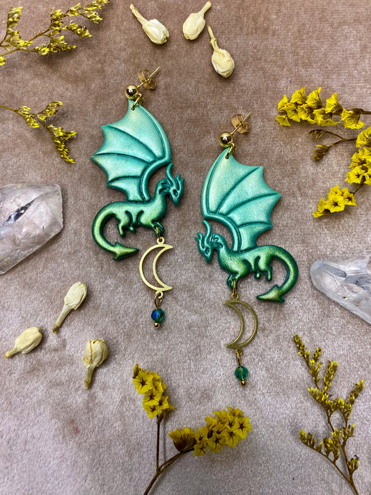 polymer clay iridescent dragon fantasy earrings 