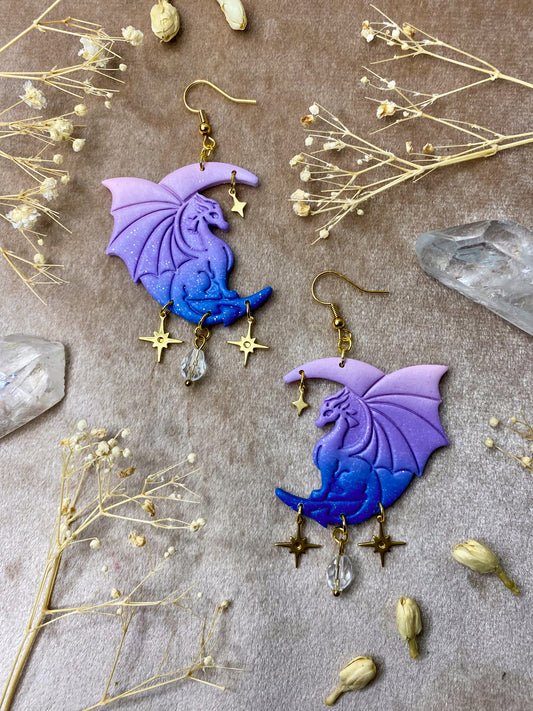 polymer clay dragon fantasy dangle earrings