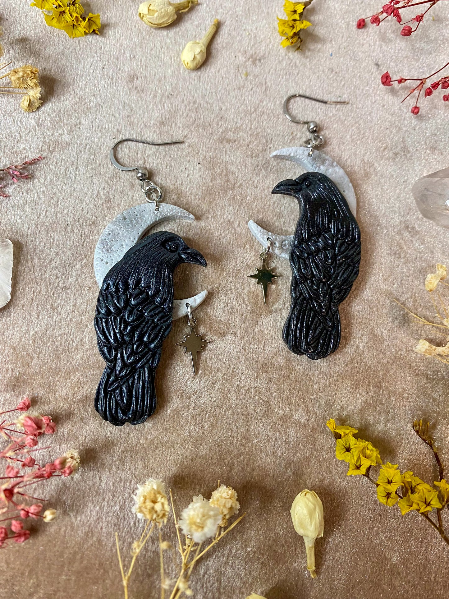 Odin's Raven Moon Earrings (silver)