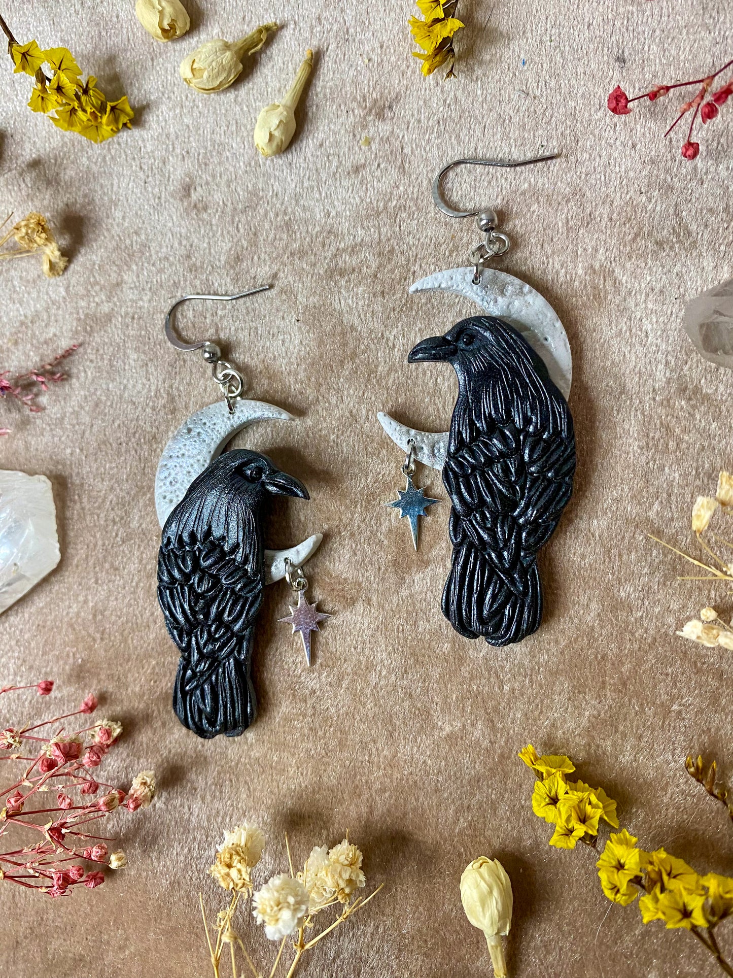 Odin's Raven Moon Earrings (silver)