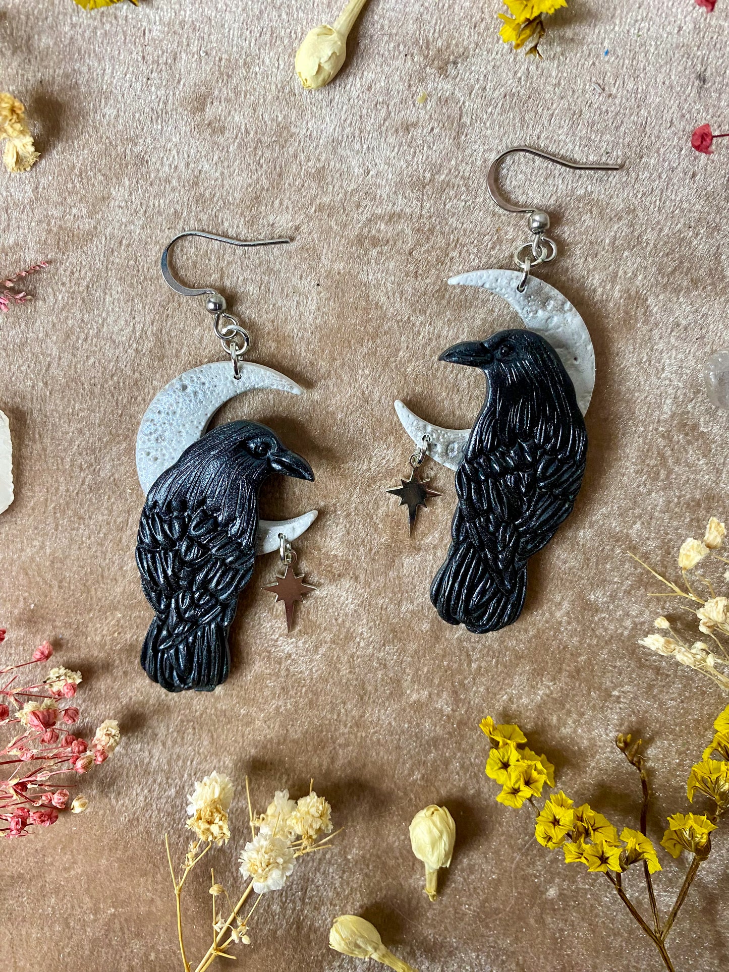 Odin's Raven Moon Earrings (silver)