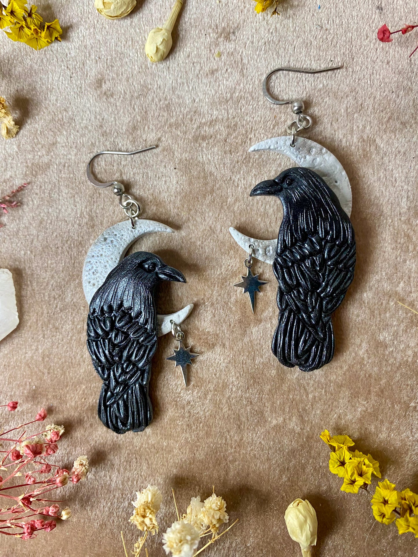 Odin's Raven Moon Earrings (silver)