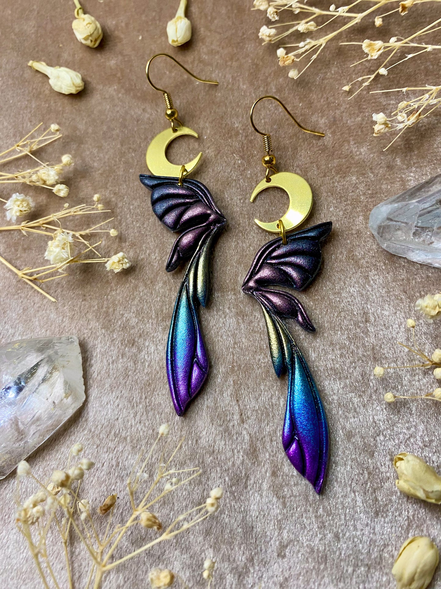 Gemstone Fairy Wing Earrings - Rainbow Aura
