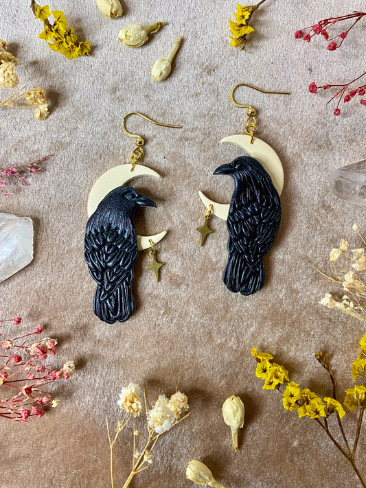 Odin's Raven Moon Earrings (gold)