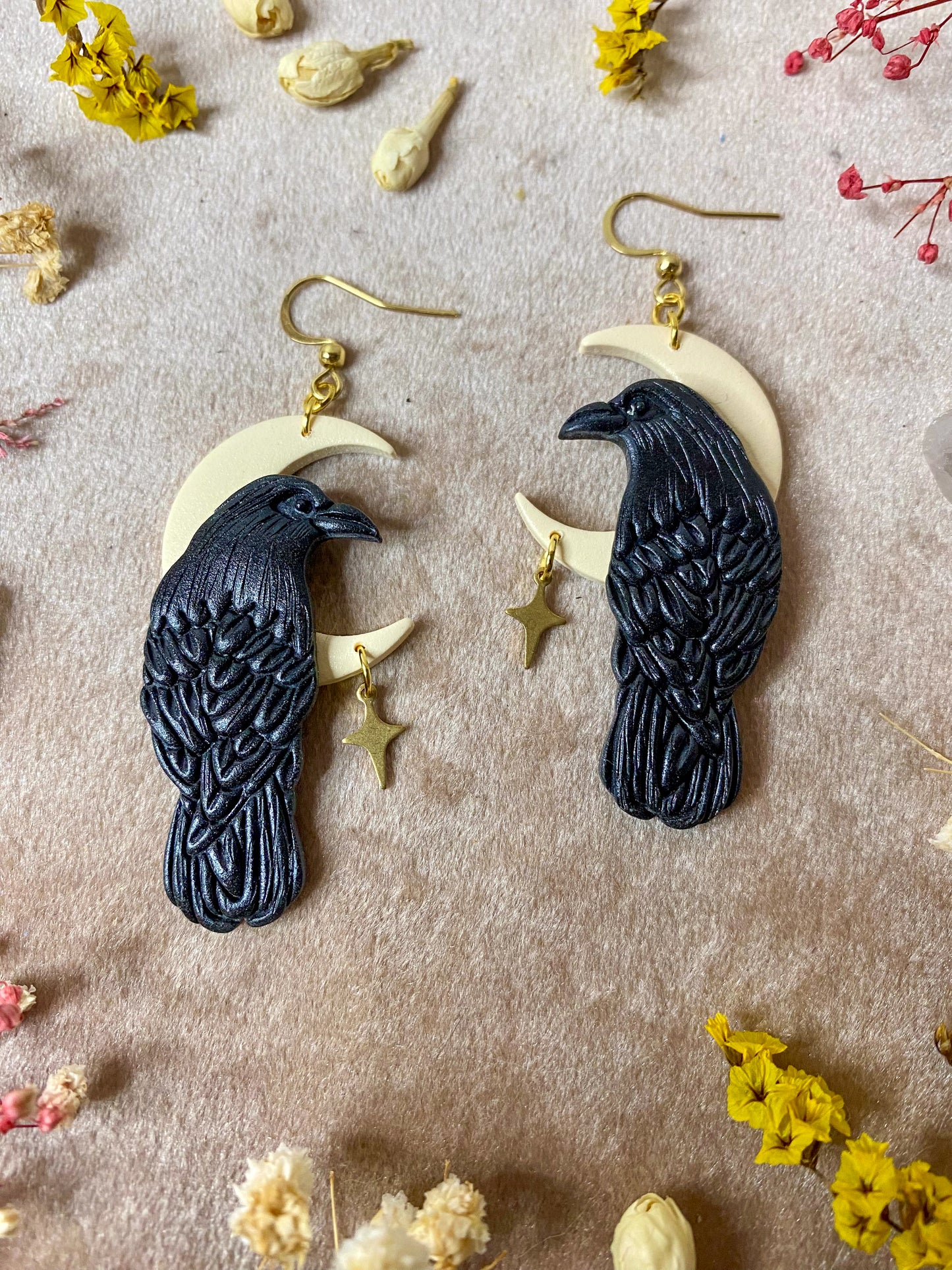 Odin's Raven Moon Earrings (gold)