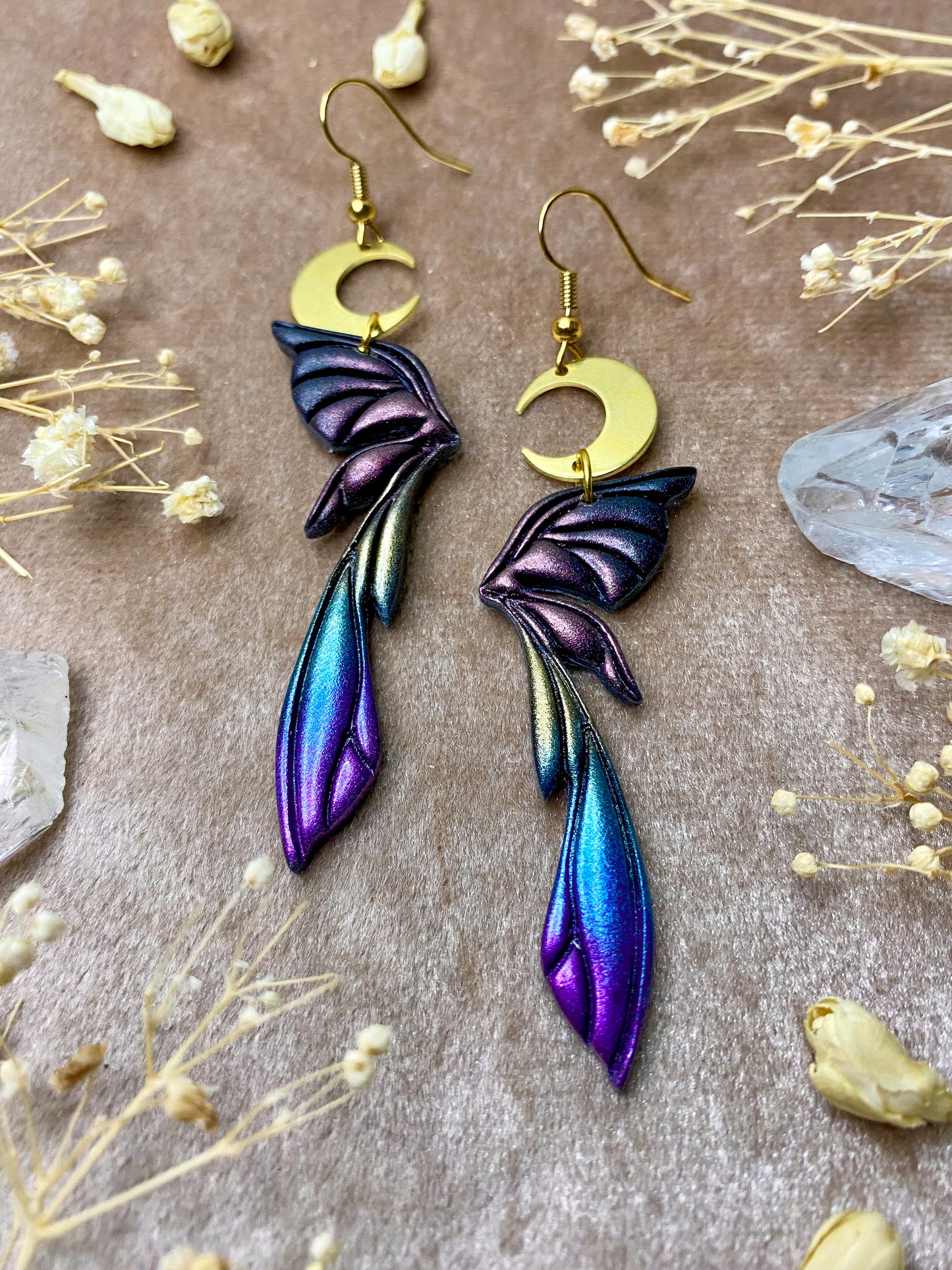 Gemstone Fairy Wing Earrings - Rainbow Aura