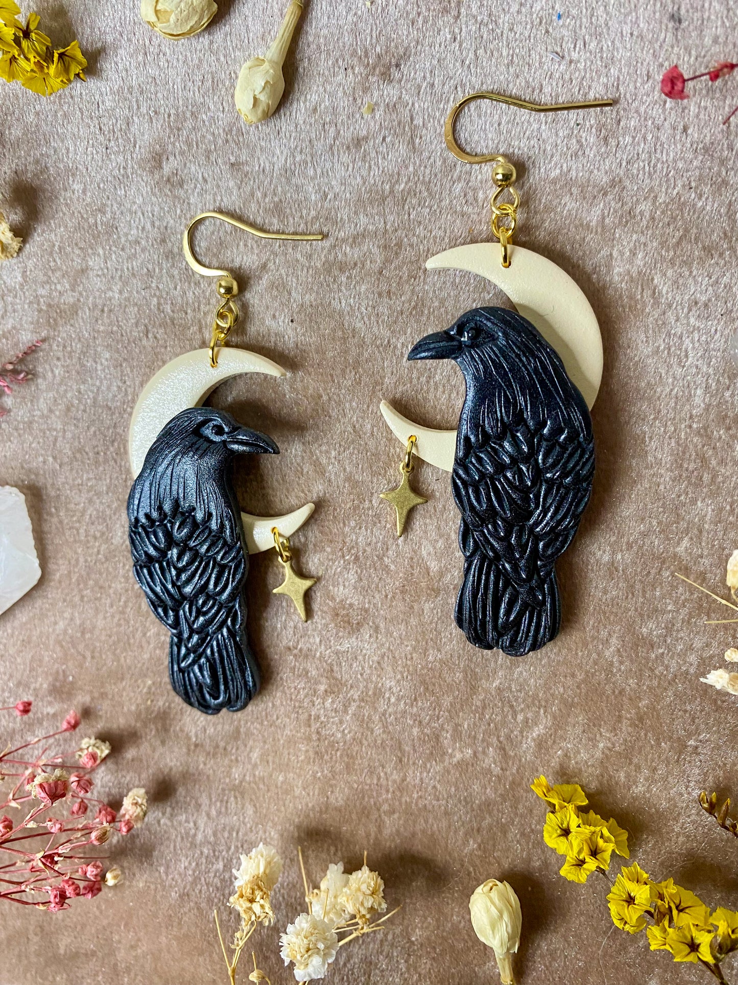 Odin's Raven Moon Earrings (gold)