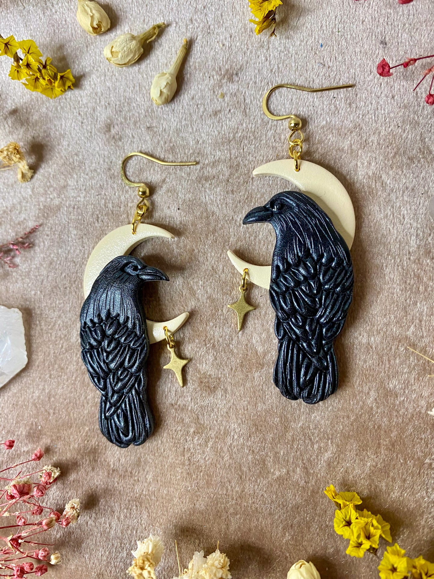 Odin's Raven Moon Earrings (gold)