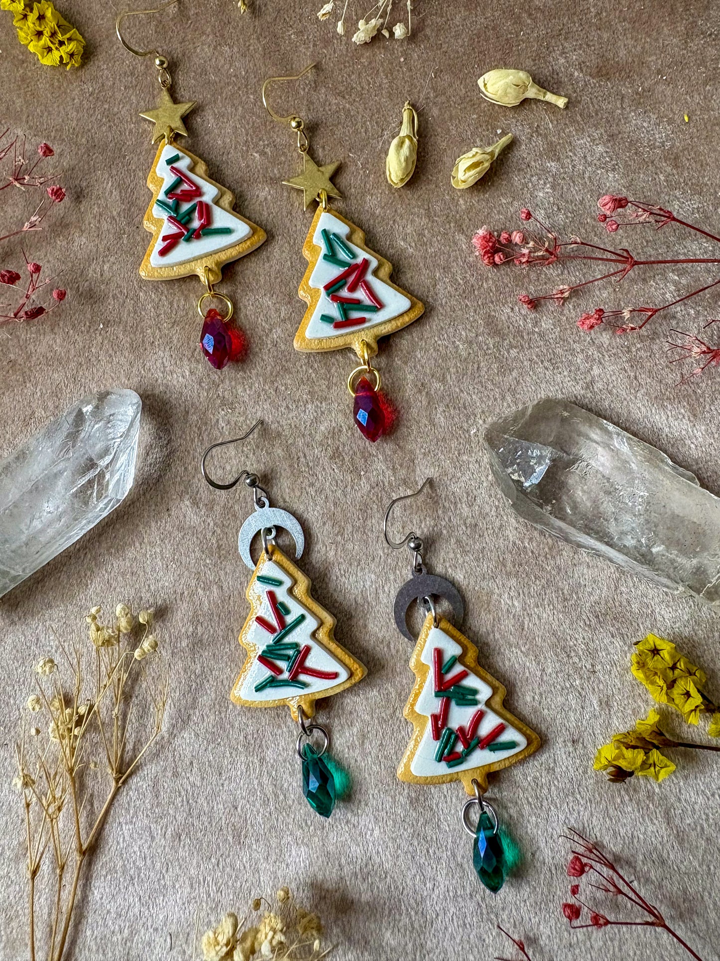 Christmas Tree Sprinkle Cookie Earrings