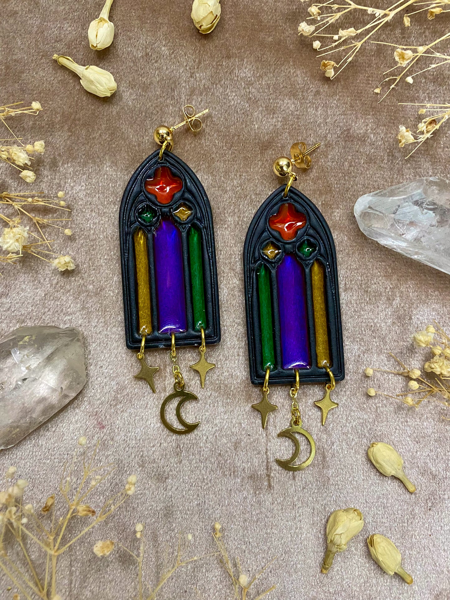 Black Stained Glass Arch Earrings
