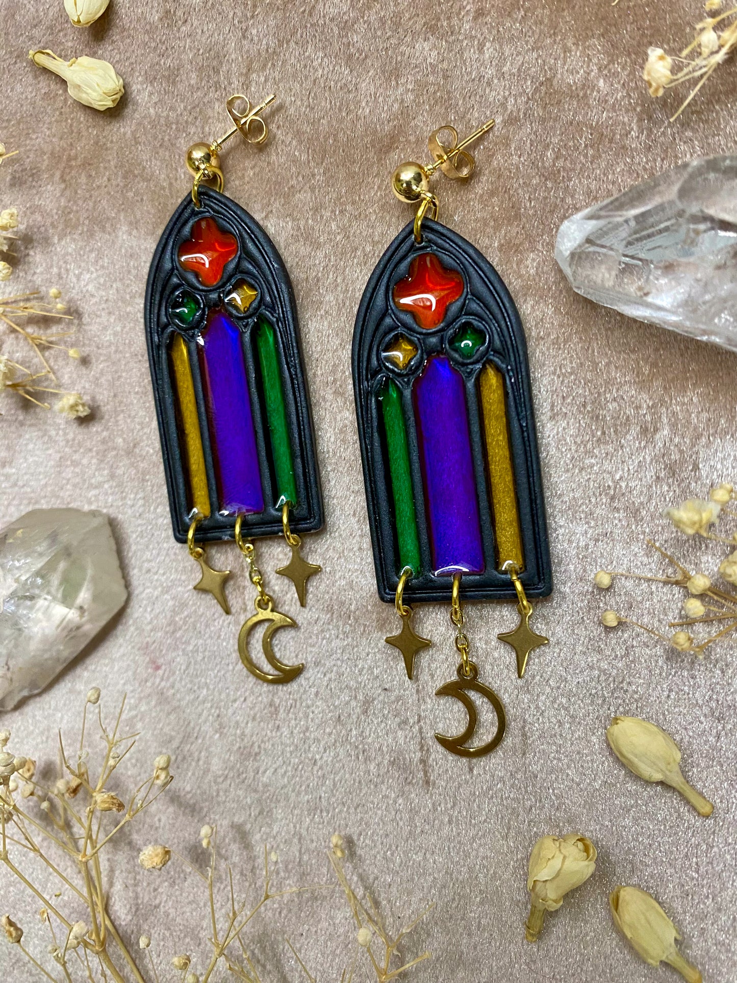 Black Stained Glass Arch Earrings