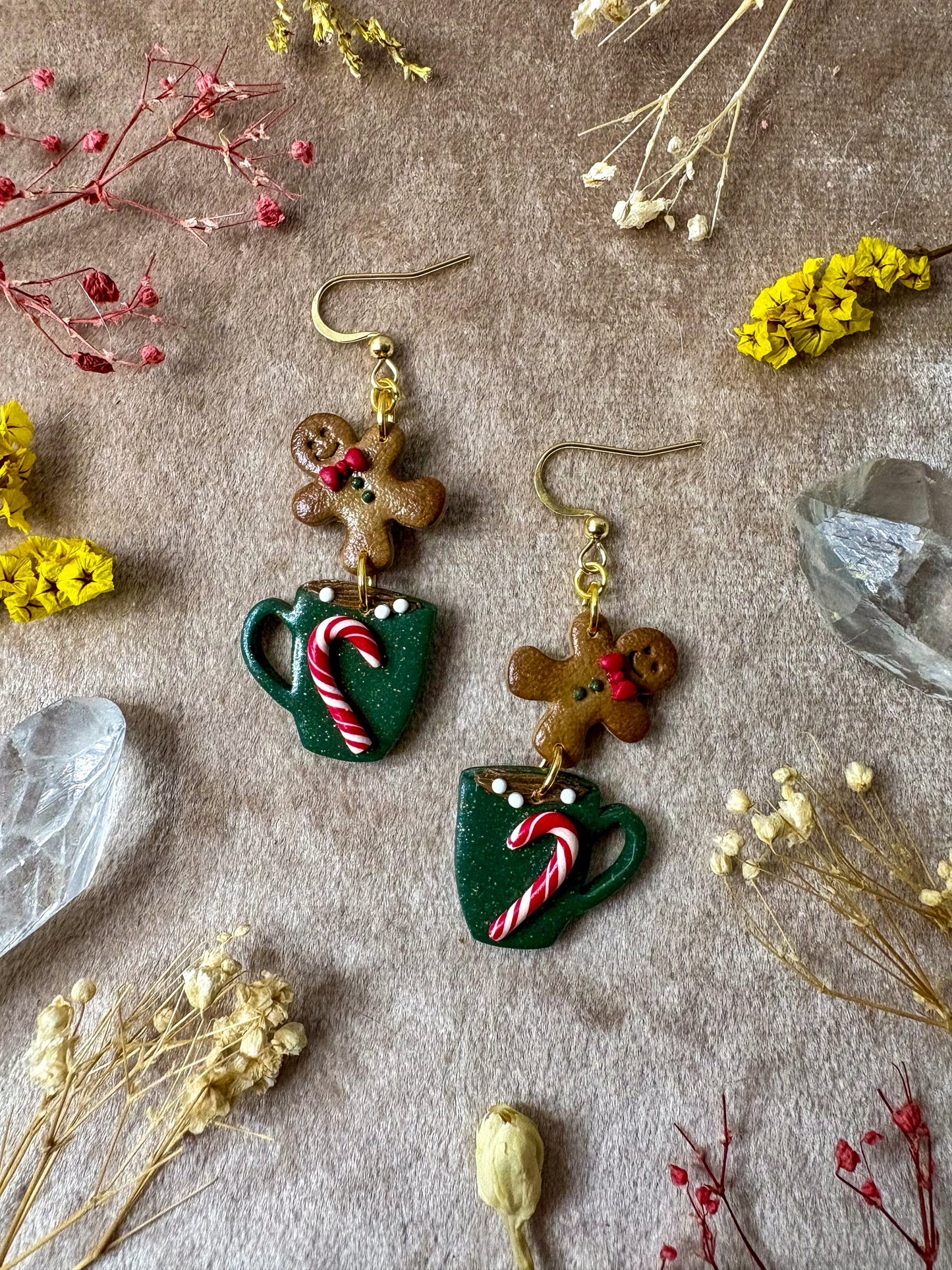Gingerbread and Peppermint Mug Earrings