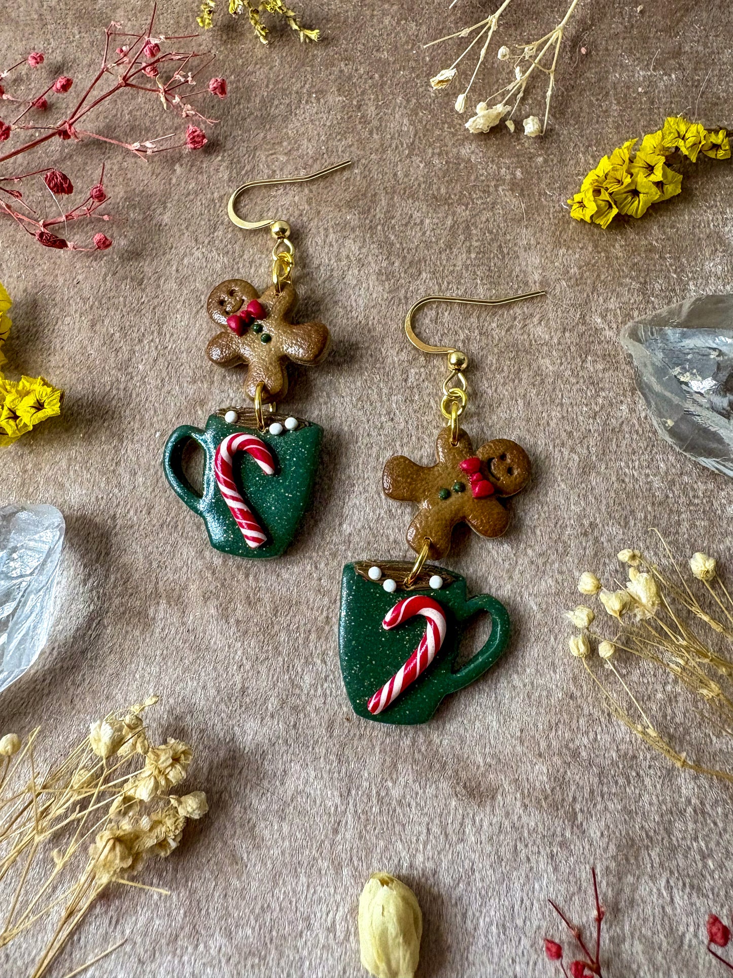 Gingerbread and Peppermint Mug Earrings