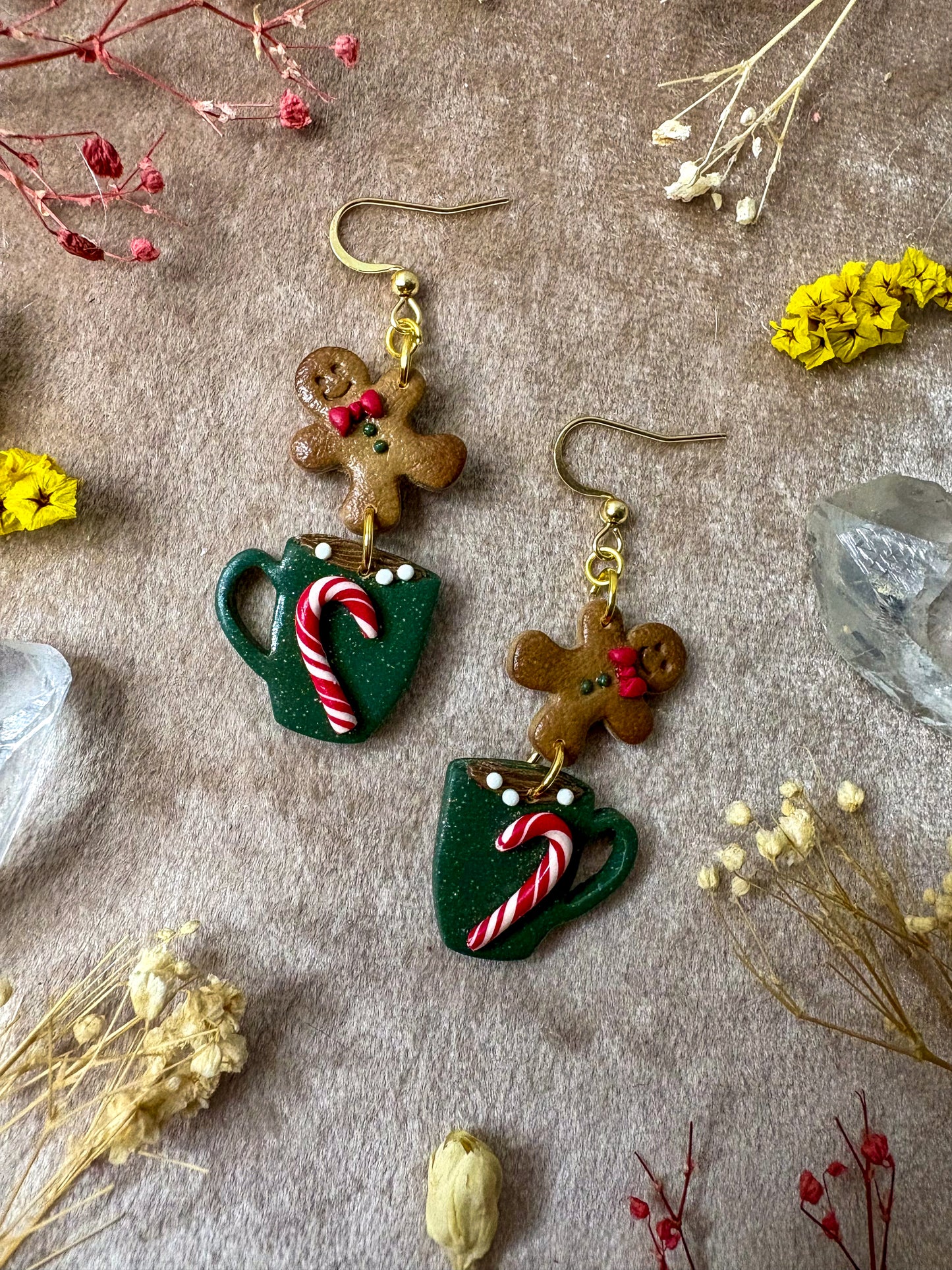 Gingerbread and Peppermint Mug Earrings