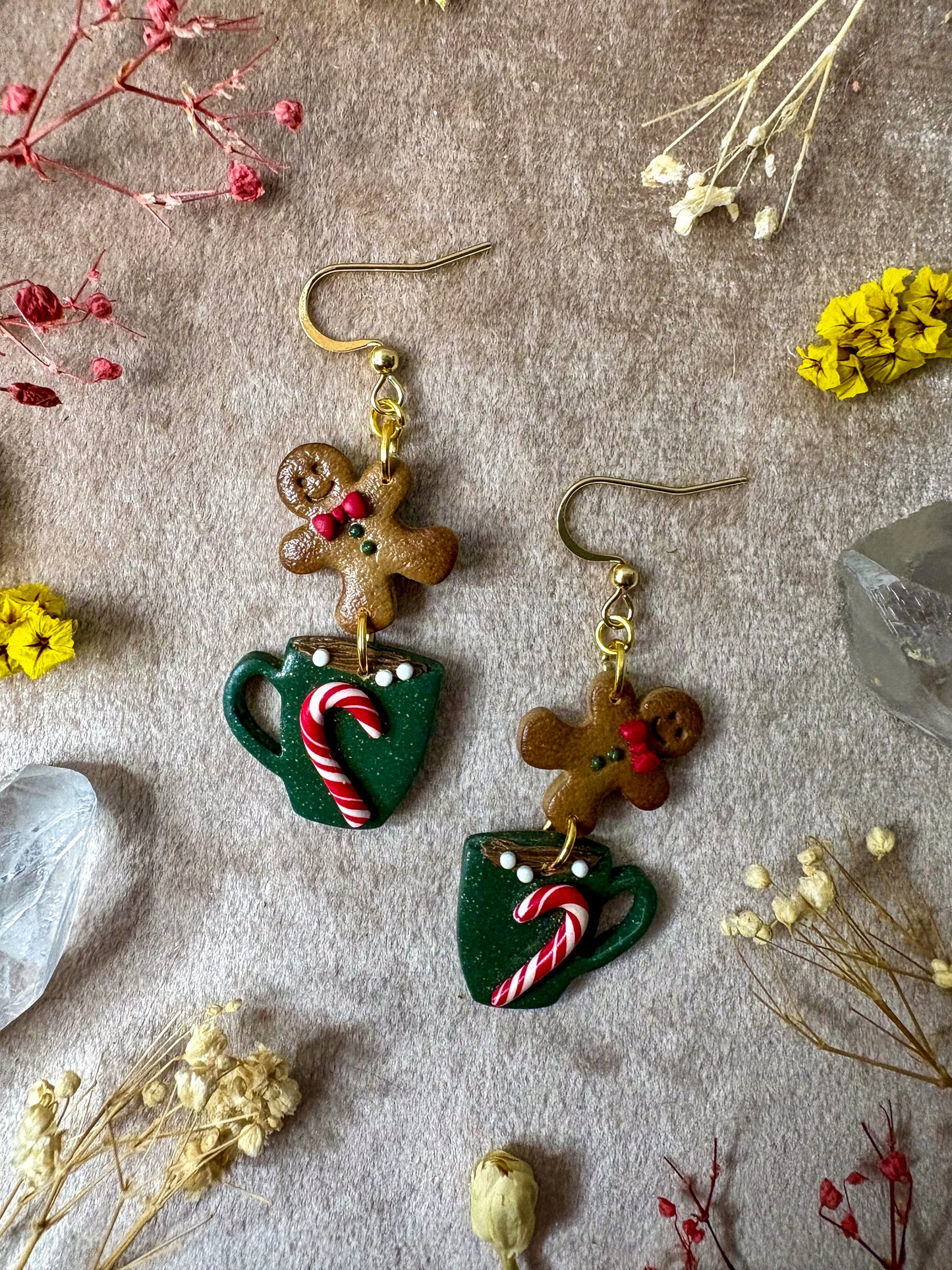 Gingerbread and Peppermint Mug Earrings